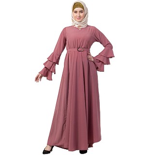 Umbrella abaya with bell sleeves- Puce Pink